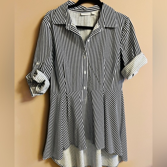 Navy and white striped peplum top - Picture 2 of 5